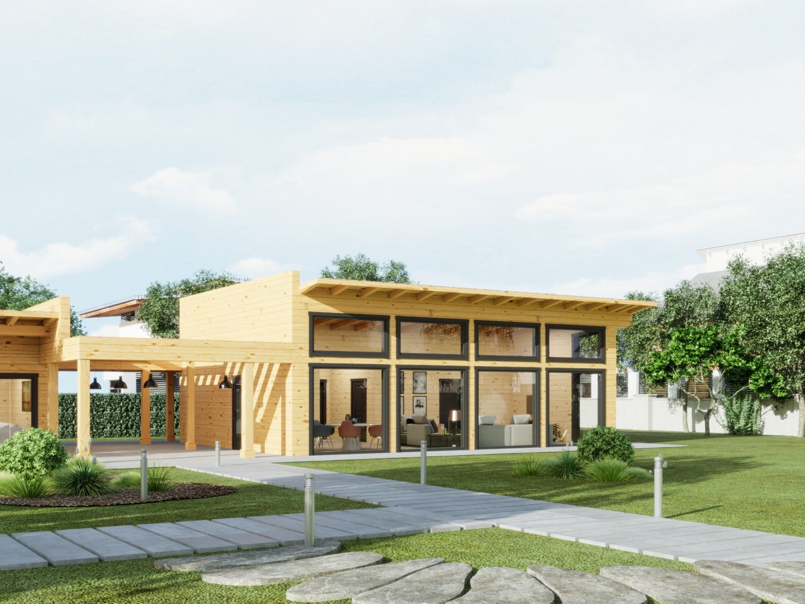 Glulam log house Finland 220mm, 23.6×8.4m cabin Large scale image