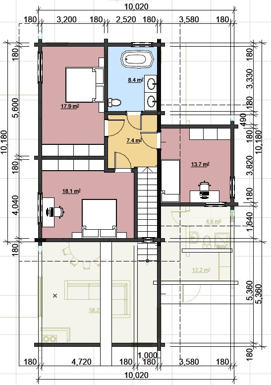 Eurodita Two storey Glulam Log house Glulife plan Large scale image