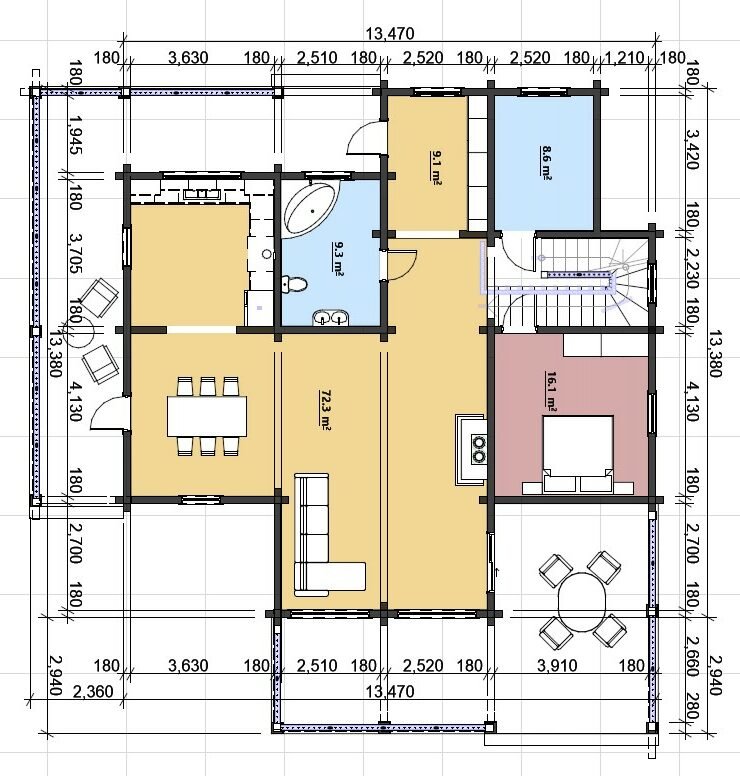Two storey Glulam Log house Verdantix second floor plan Large scale image