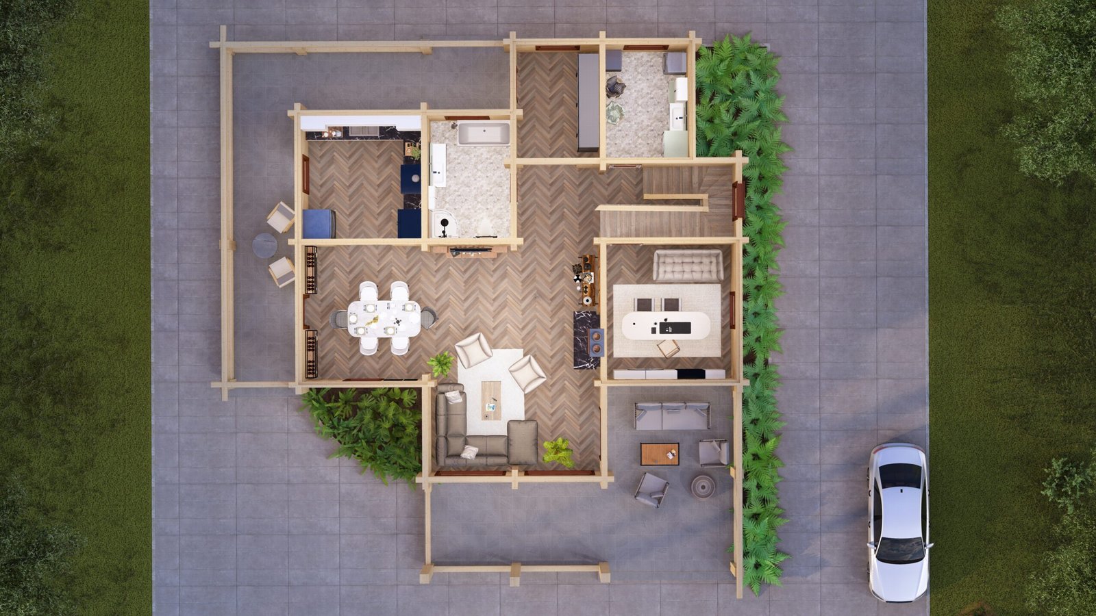 Two storey Glulam Log house Verdantix top view Large scale image