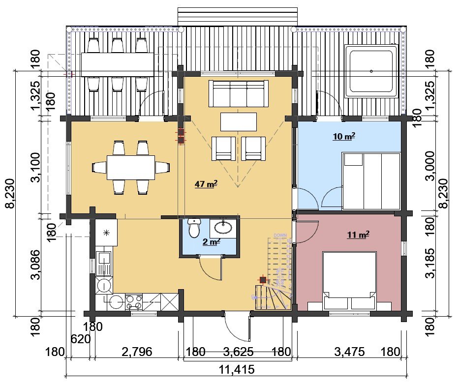 Two storey Glulam log house Greenhaven plan2 Large scale image