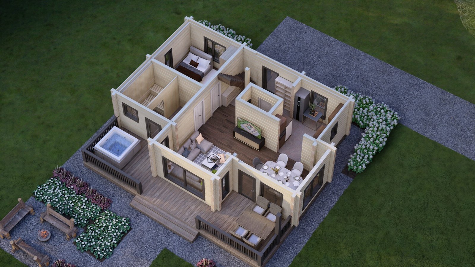 Two storey Glulam log house Greenhaven sketch Large scale image