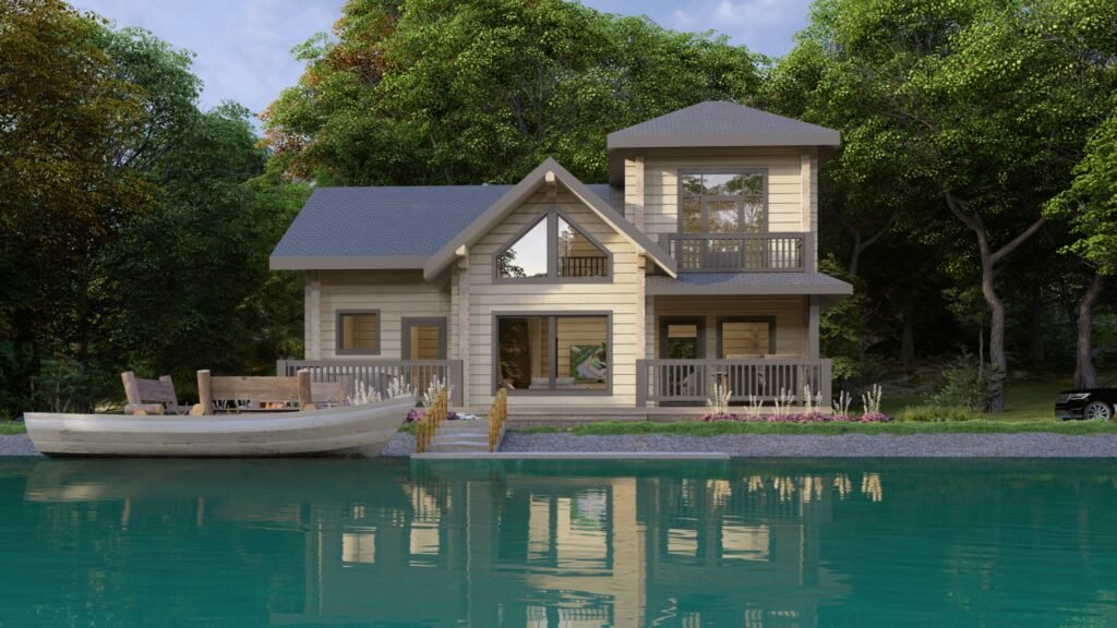 Two storey Glulam log house Greenhaven Main Image