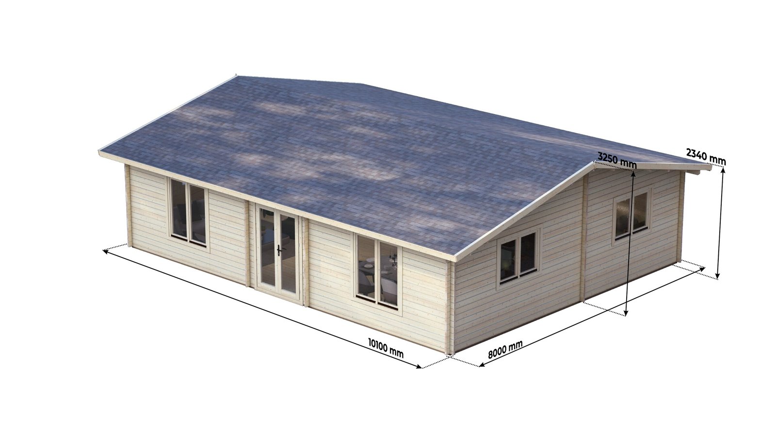 2 Bedroom Log Cabin 10.1x8m, 44mm – IX Large scale image