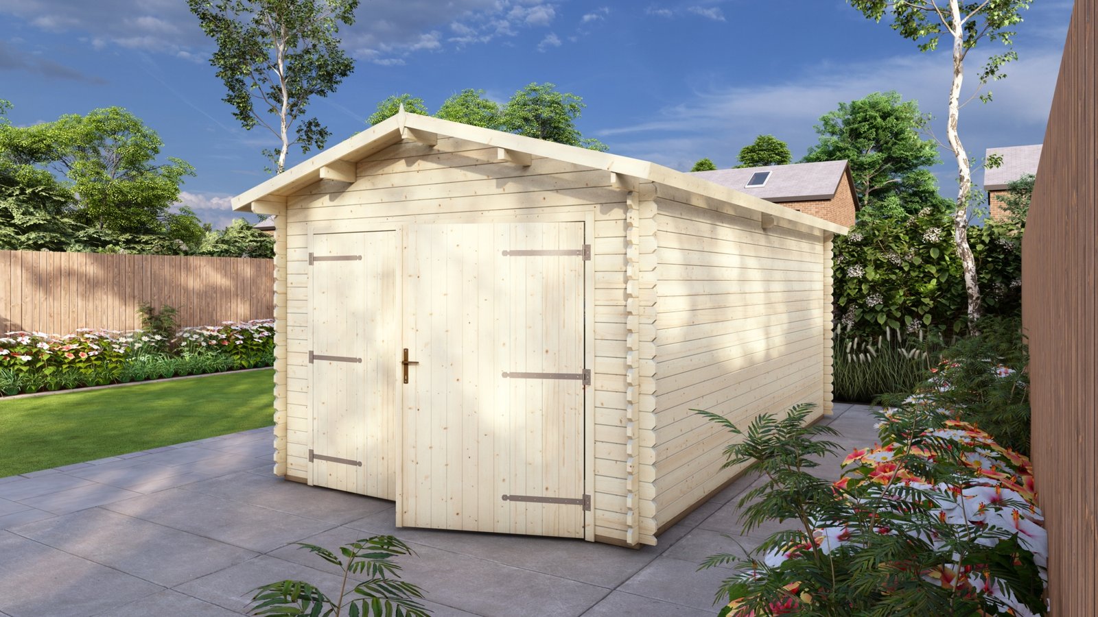 Best price Log Garage 3.2×5.2m, Apex, 28mm Large scale image