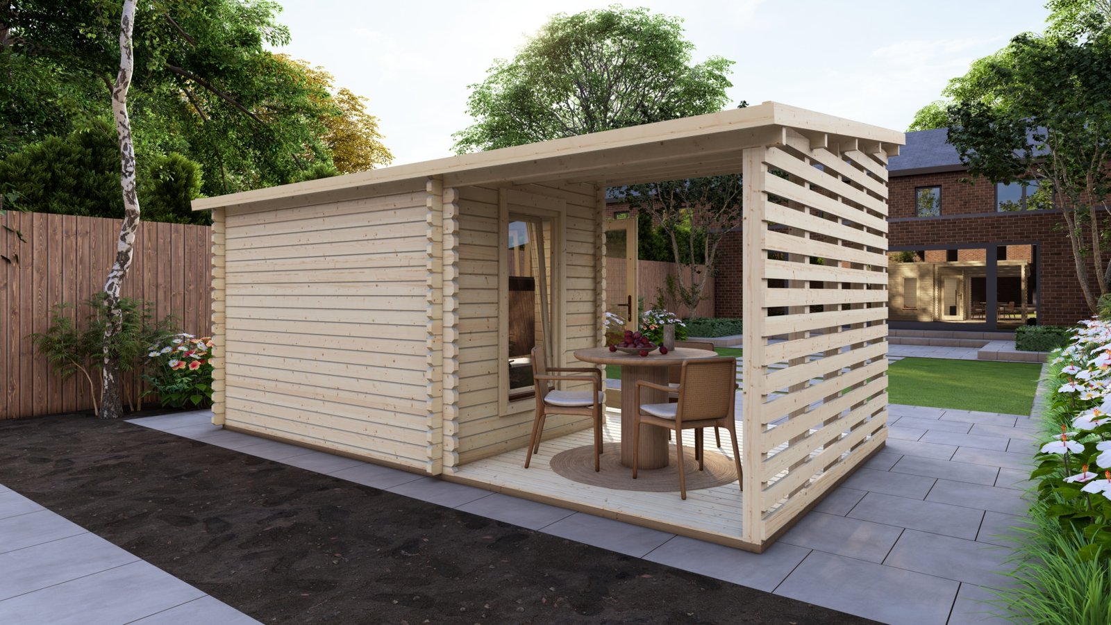 Corner Log Cabin With Veranda 3x5m, 44mm Eurodita Large scale image