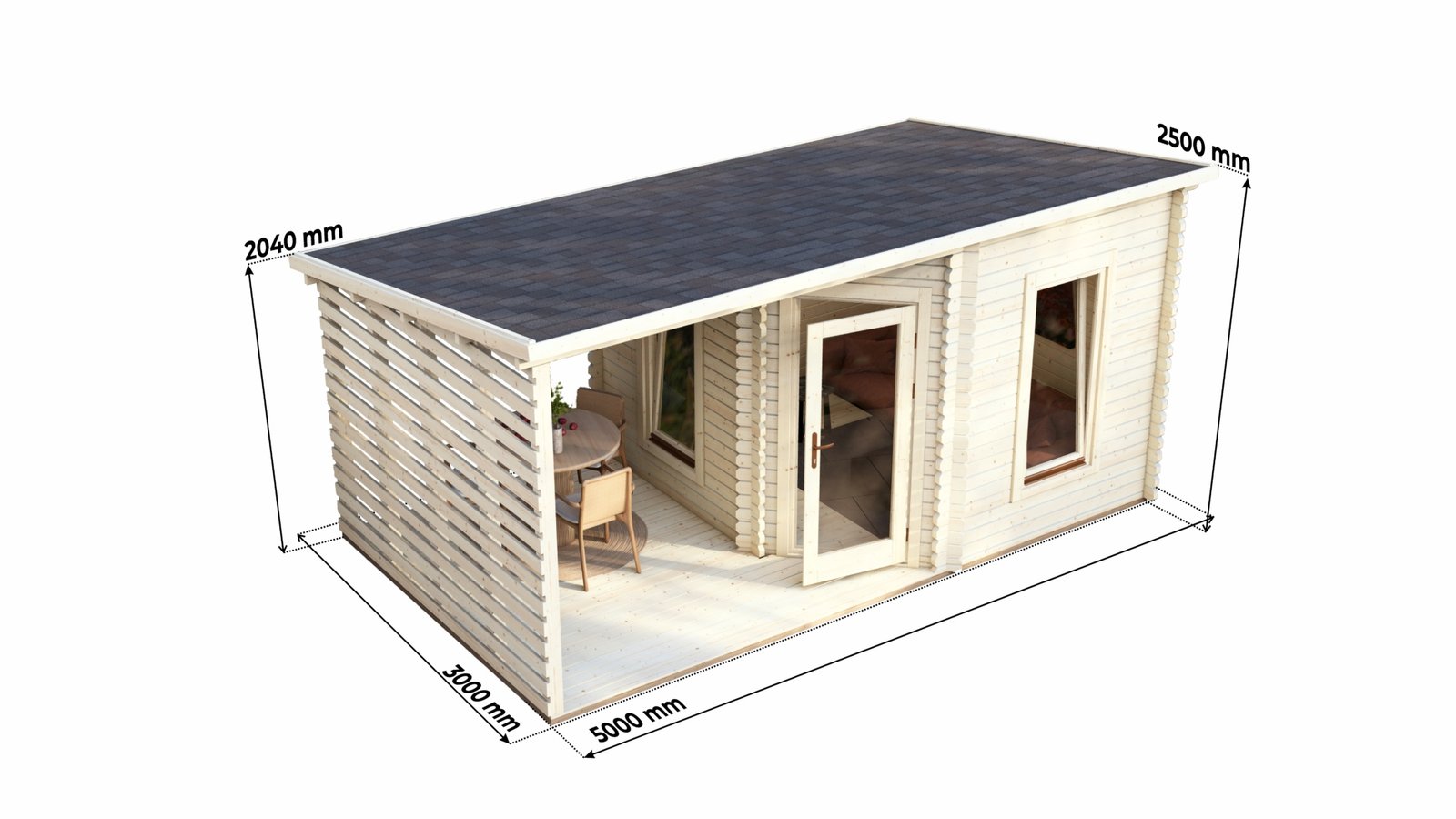 Corner Log Cabin With Veranda 3x5m, 44mm sizes Large scale image