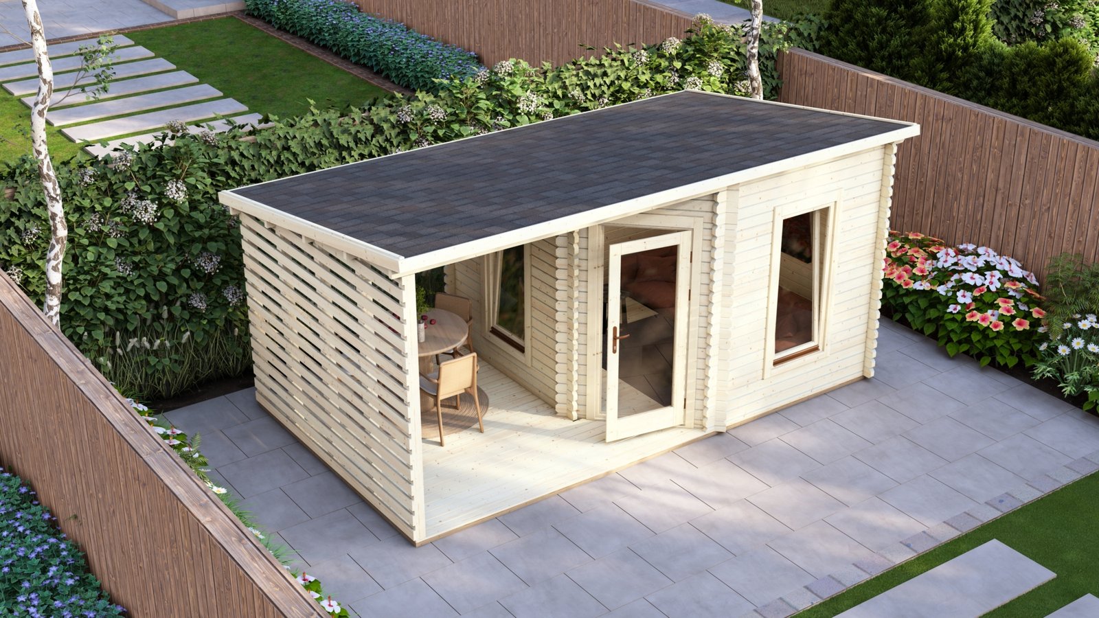Corner Log Cabin With Veranda 3x5m, 44mm top view Large scale image