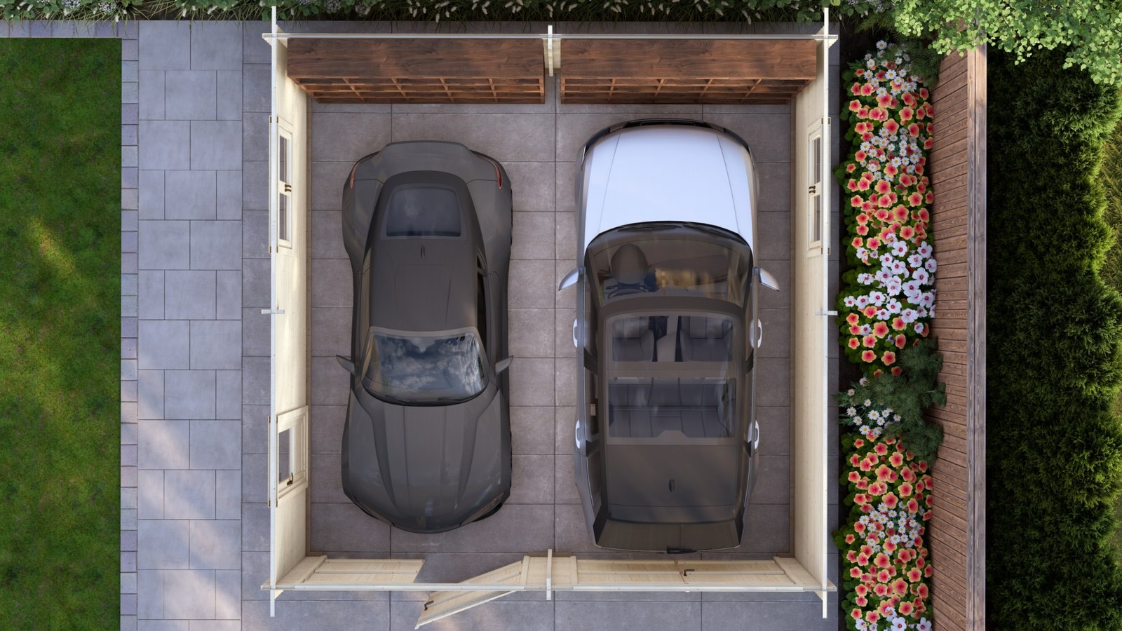 Double Log Garage 6×6, Apex, 44mm floor plan Large scale image