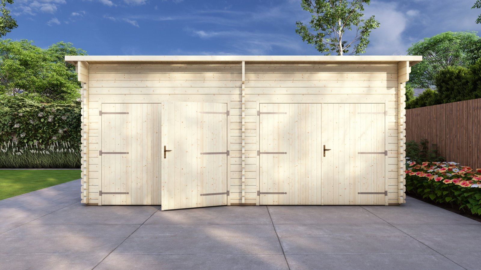 Double Log Garage 6×6, Pent, 44mm front Large scale image