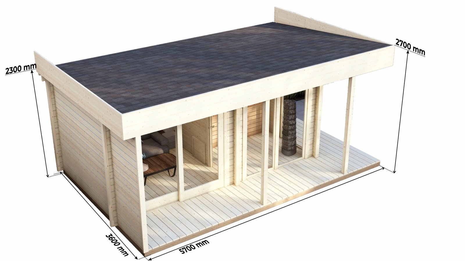 Log Cabin With Sauna room 5.7×3.7m, 44mm sizes Large scale image