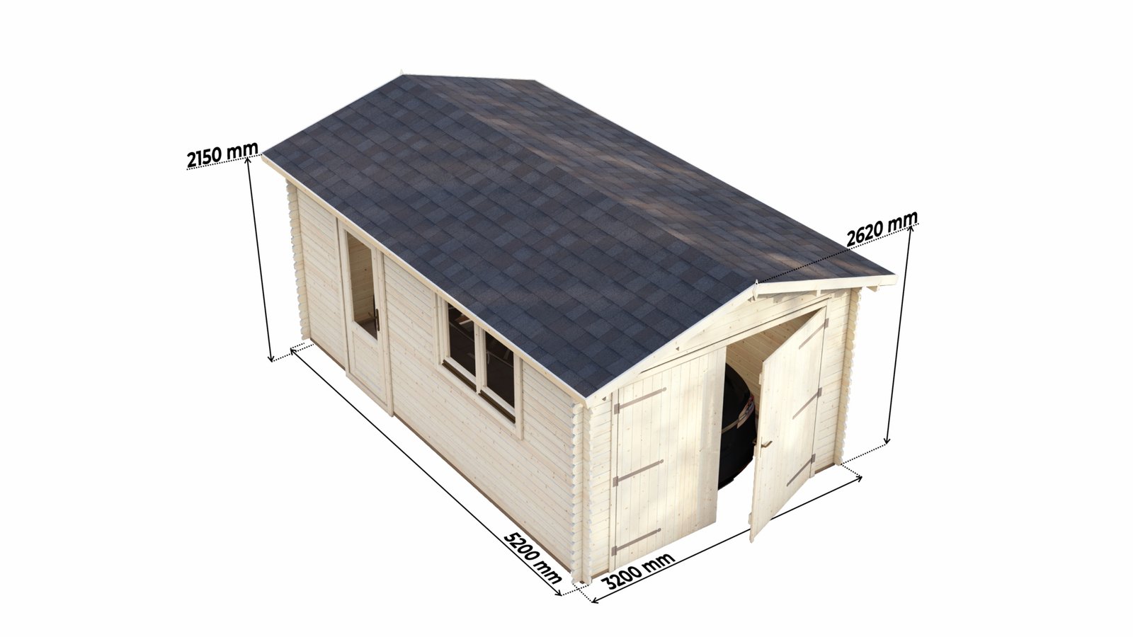 Log Garage 3.2×5.2m, Apex, 28mm sizes Large scale image