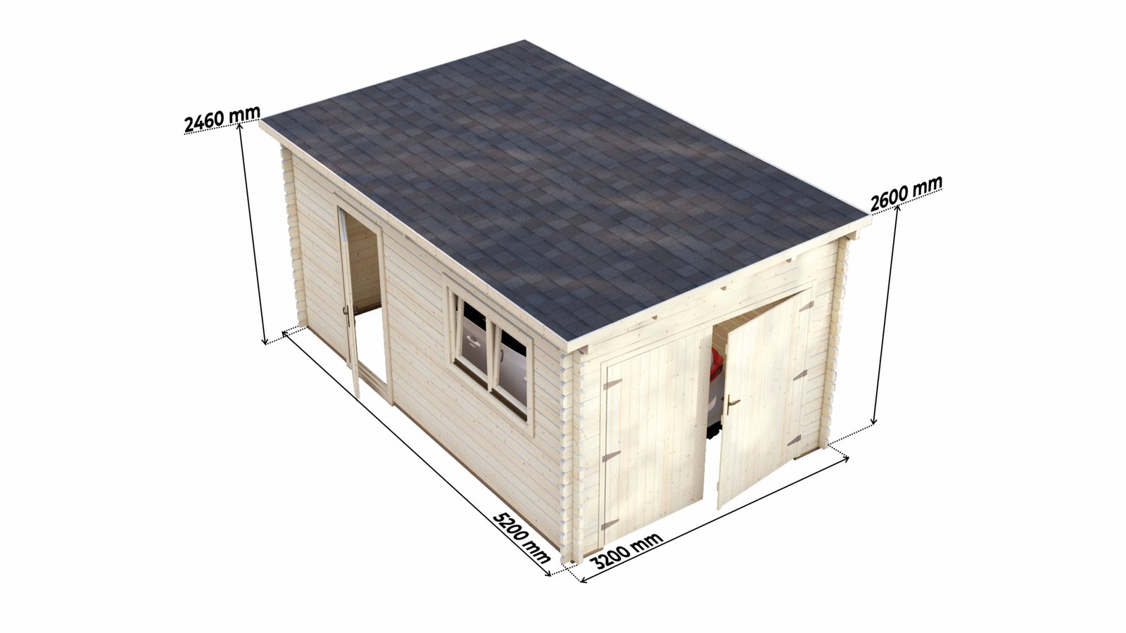 Log Garage 3.2×5.2m, Pent, 44mm sizes Large scale image