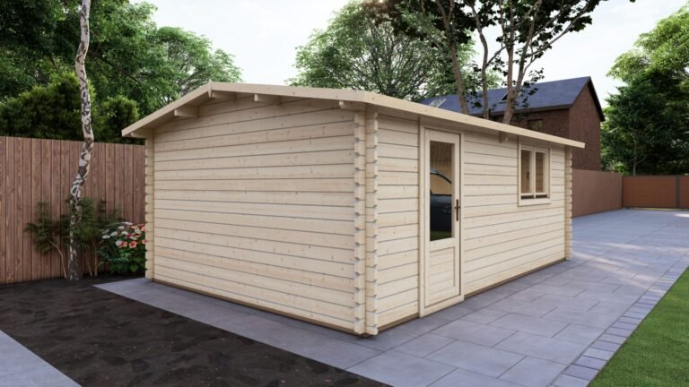 Log Garage 4x6m, Apex, 44mm back view carousel small image