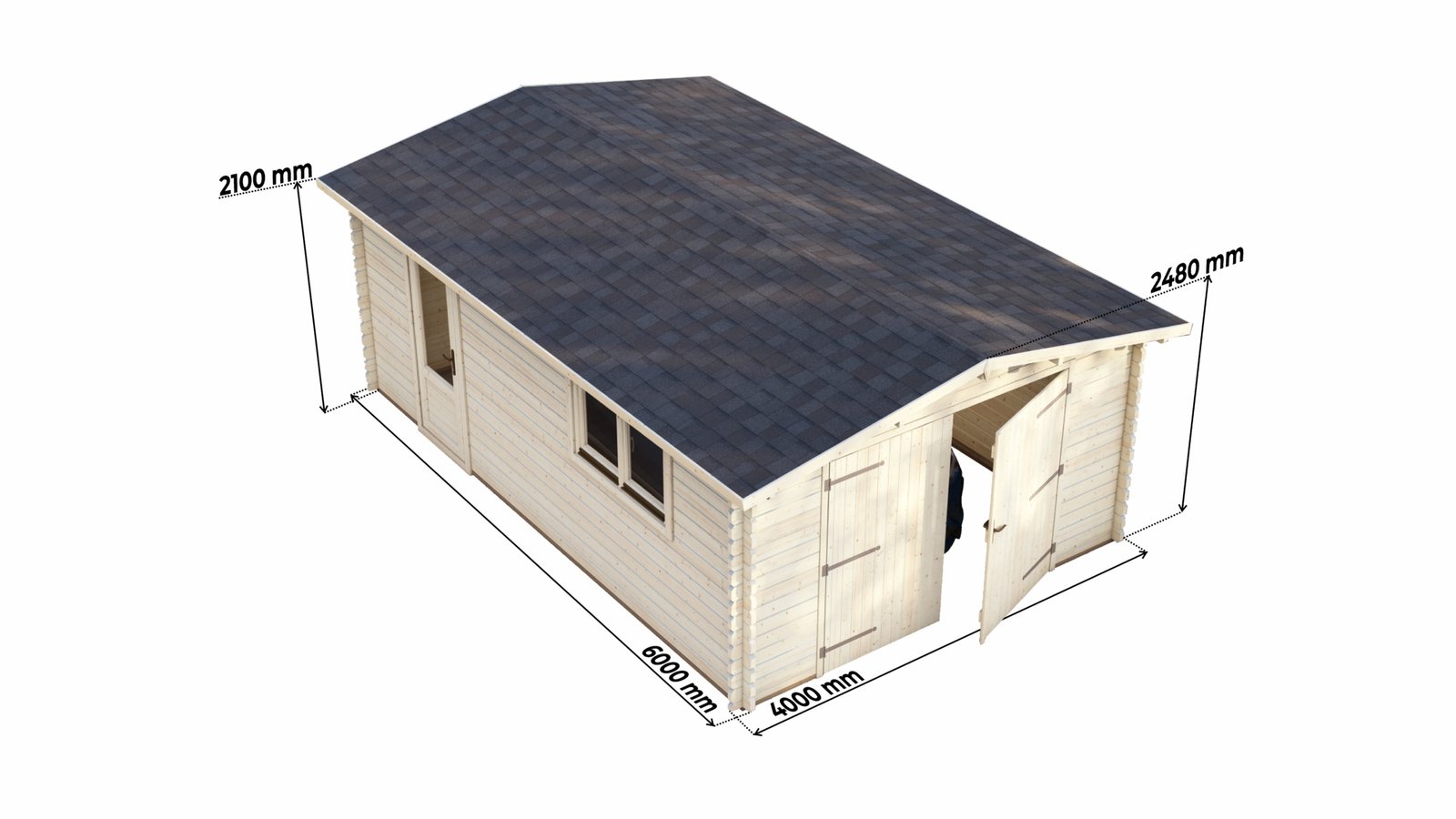 Log Garage 4x6m, Apex, 44mm sizes Large scale image