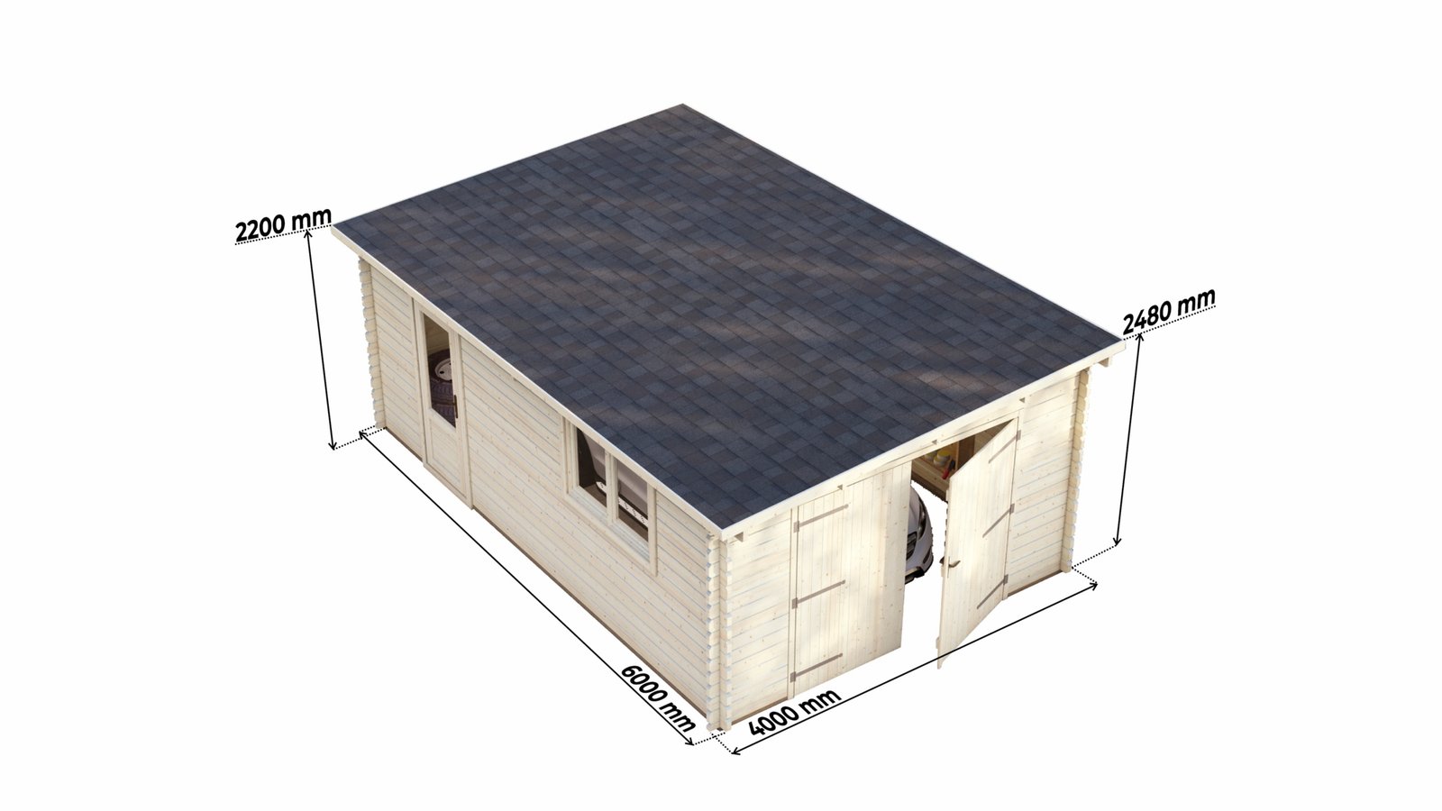 Log Garage 4x6m, Pent, 44mm sizes Large scale image