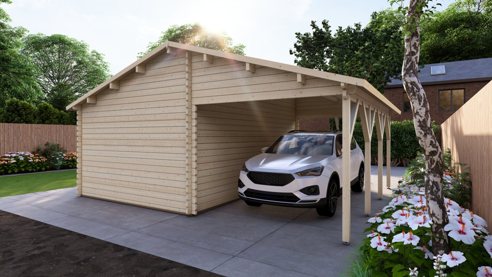 Log Garage with Carport 6.61×5.36m, 44mm back Large scale image