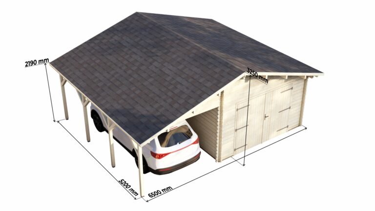 Log Garage with Carport 6.61×5.36m, 44mm sizes carousel small image