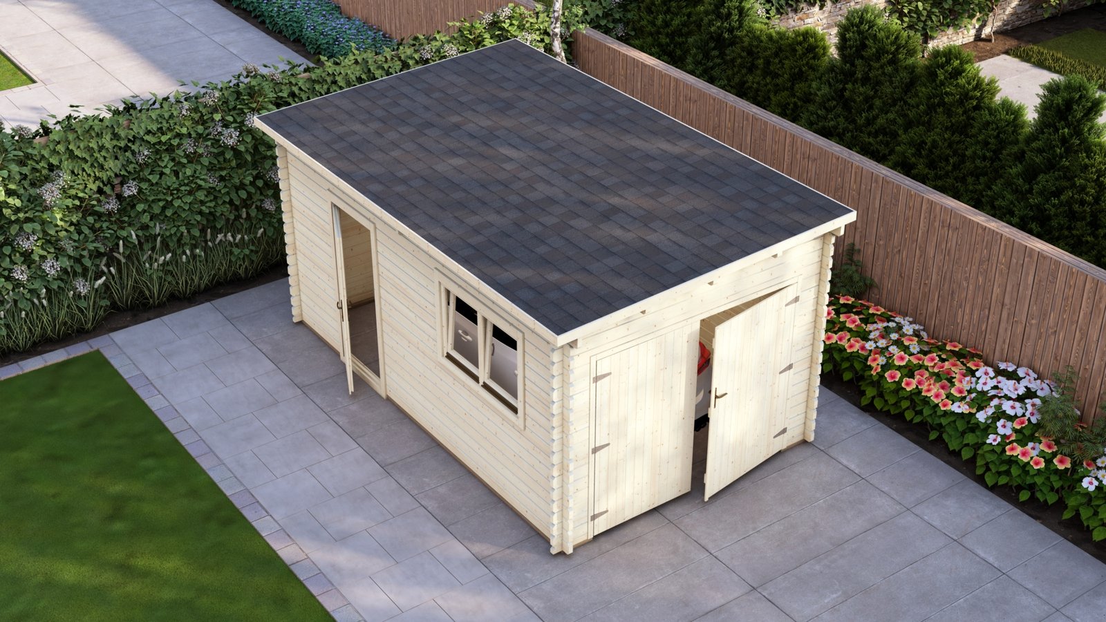 Quality Log Garage 3.2×5.2m, Pent, 44mm Large scale image