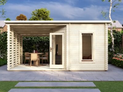 Corner Log Cabin With Veranda 3x5m