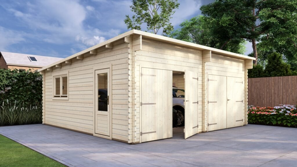 Double Log Garage 6×6, Pent, 44mm Main Image