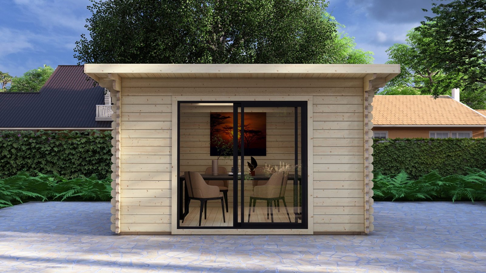 Modern Log Cabin 4×3m – Aluminium Sliding Doors – 2