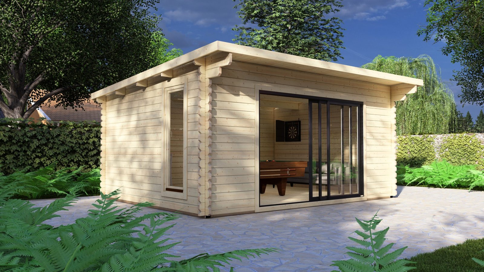 Modern Log Cabin 5×4m – Aluminium Sliding Door – 1